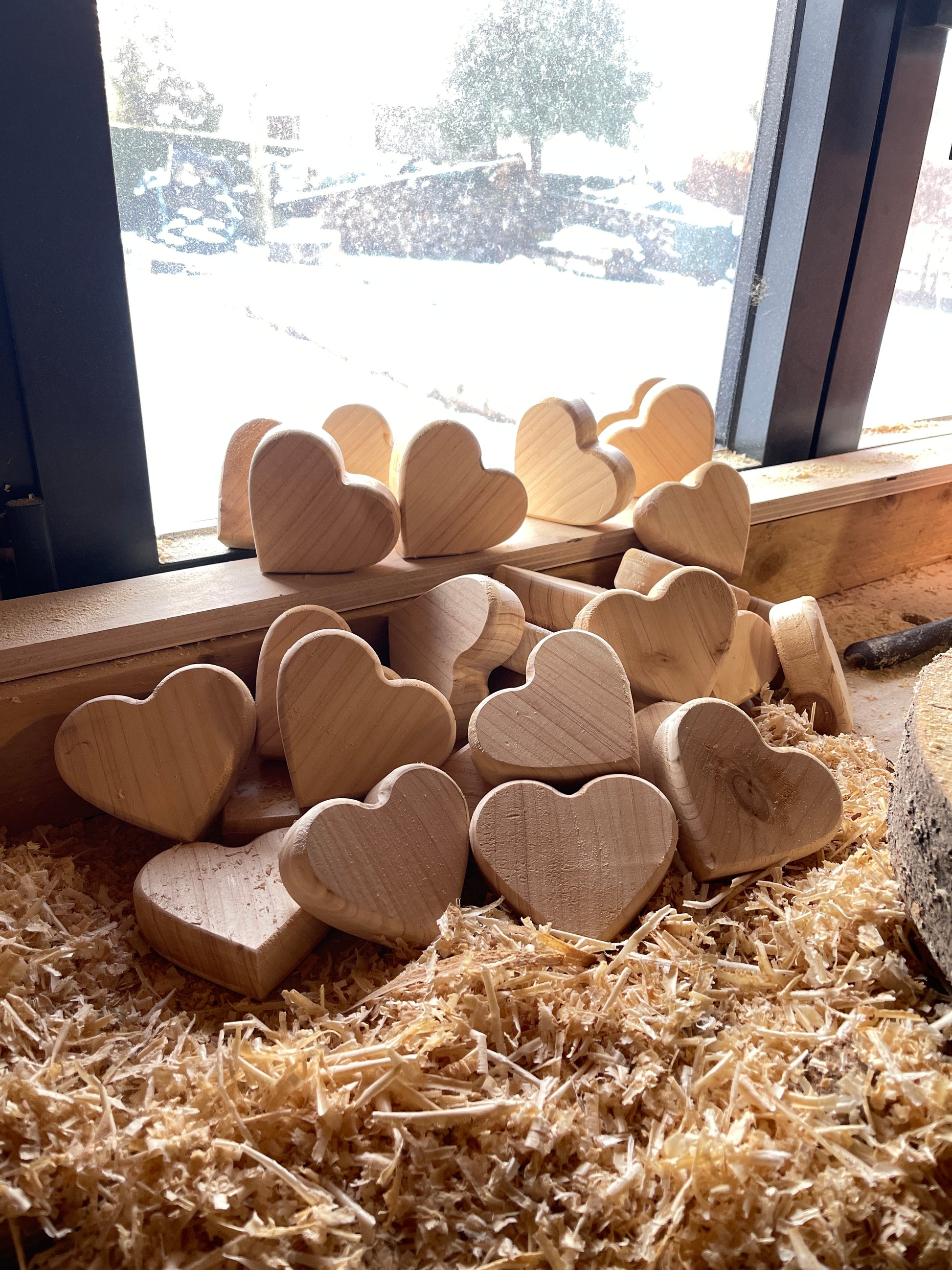 coeur en bois en fabrication